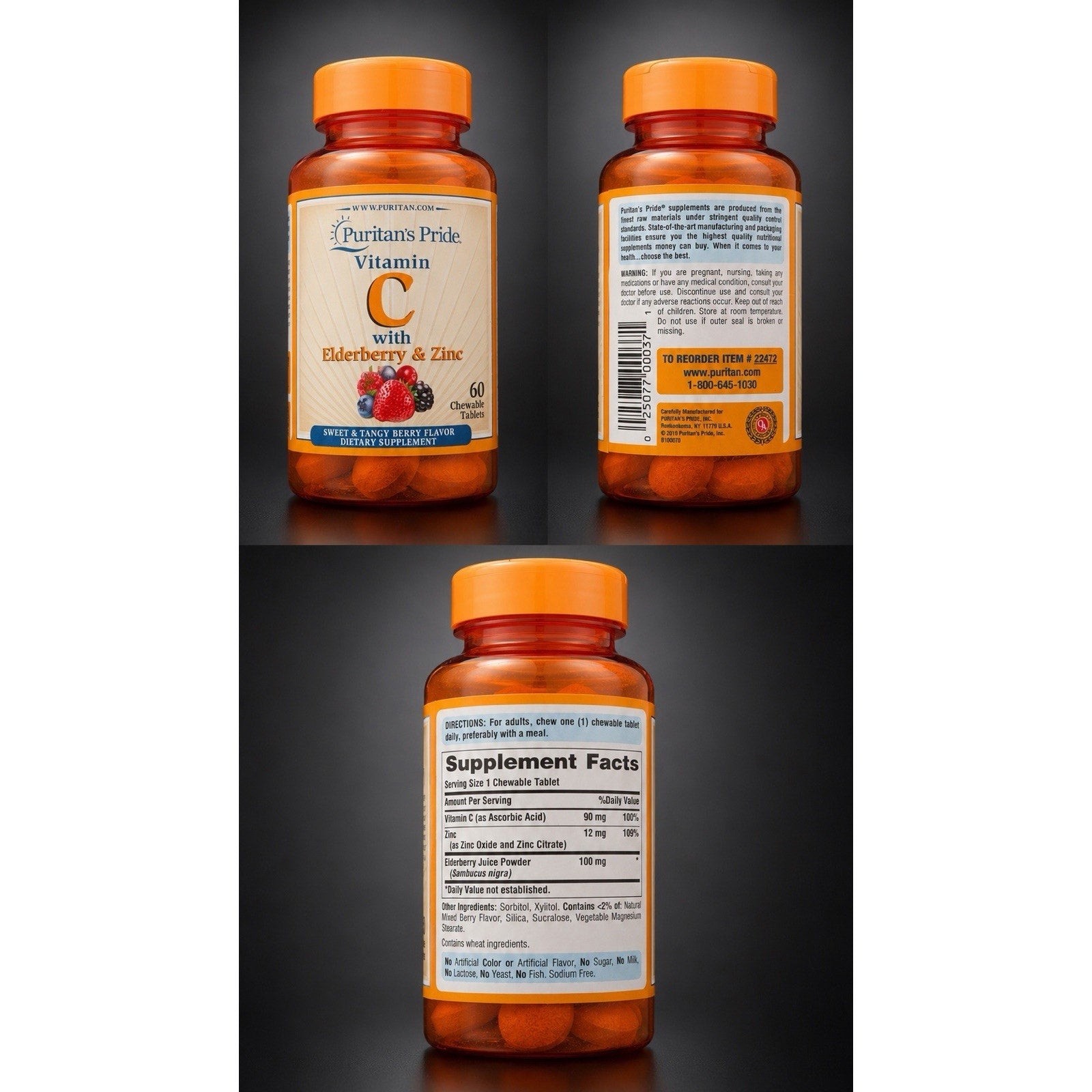 Puritan's Pride Vitamin C with Elderberry & Zinc-60 Chewables Tablets Exp 08/27