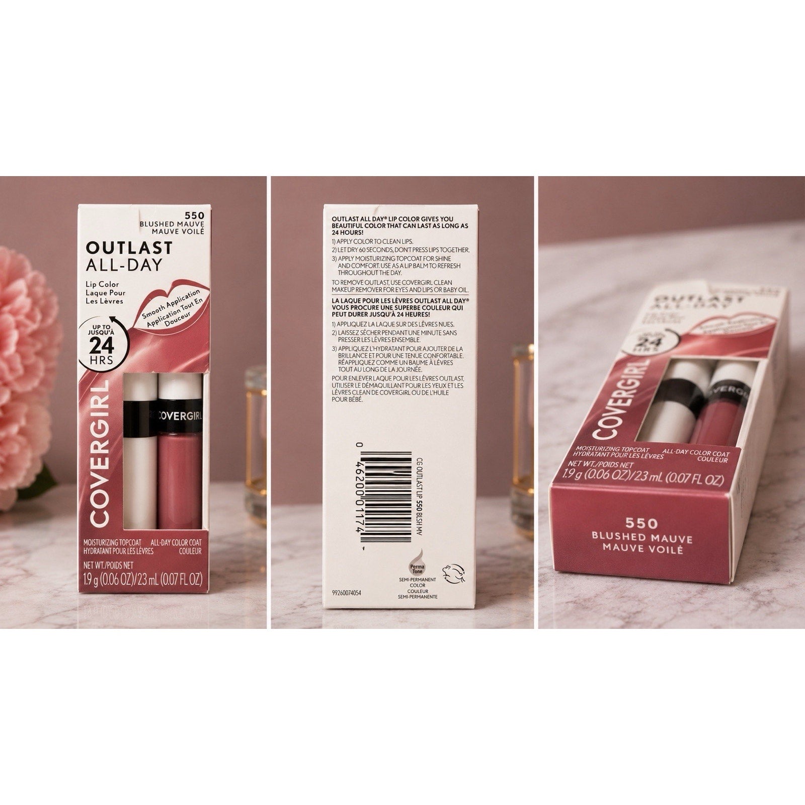 Outlast All-Day, Lip Color, 550 Blushed Mauve, 2 Piece Set