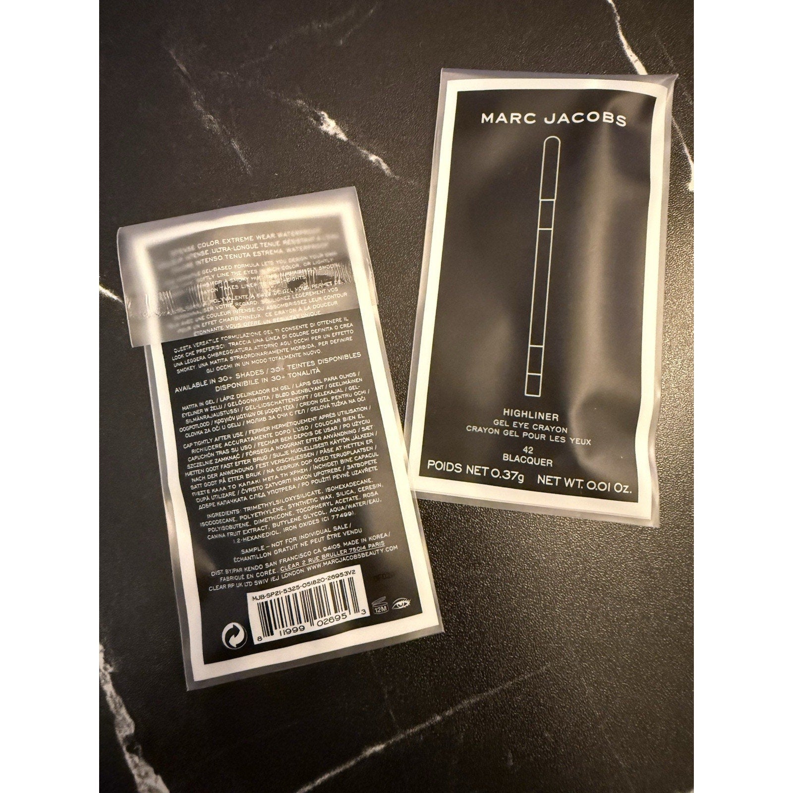 2-Pack Marc Jacobs Highliner Gel Crayon Eyeliner 42 Blacquer Matte 0.01 oz NEW